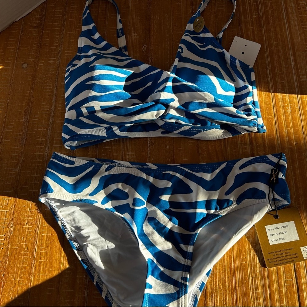 Blue and White Zebra Print Bikini